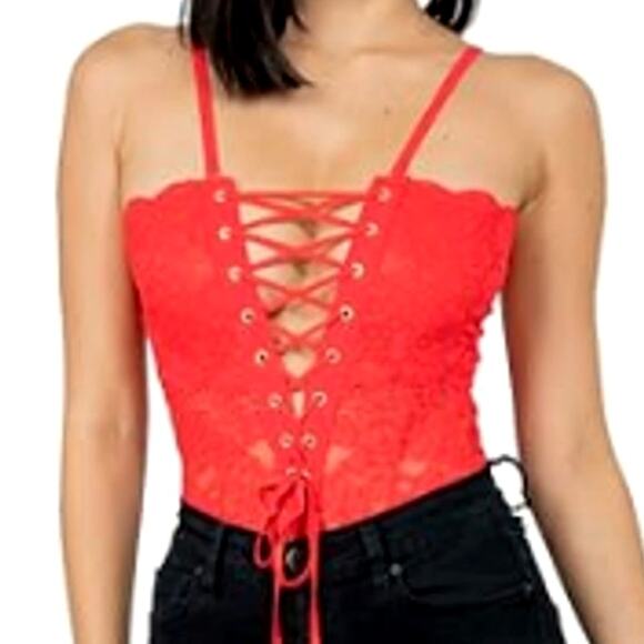 We Are HAH Spinster Thong Lace Bodysuit - Siren Red - Reversible - Size XL - $98 - Picture 8 of 8